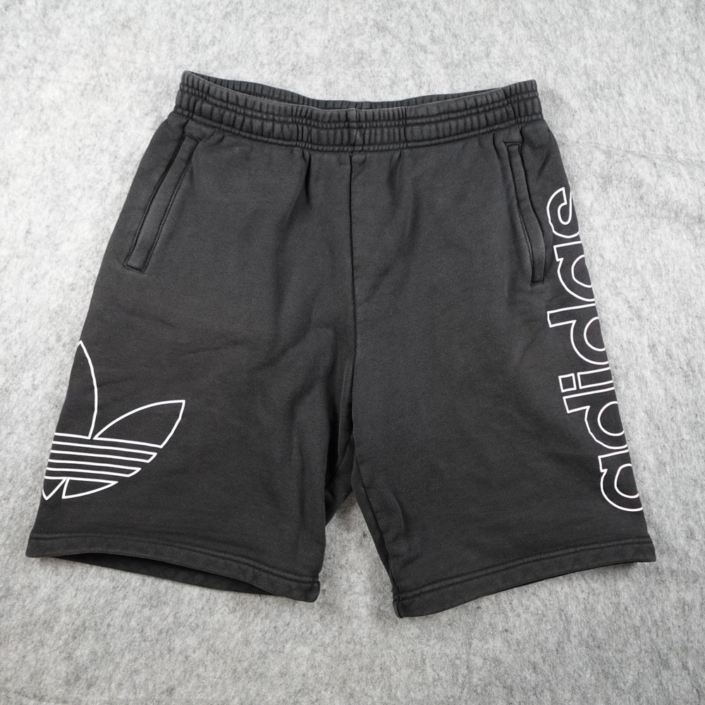 Adidas Shorts Mens Medium Black Originals Large Logo Print Fleece Sweat 9"